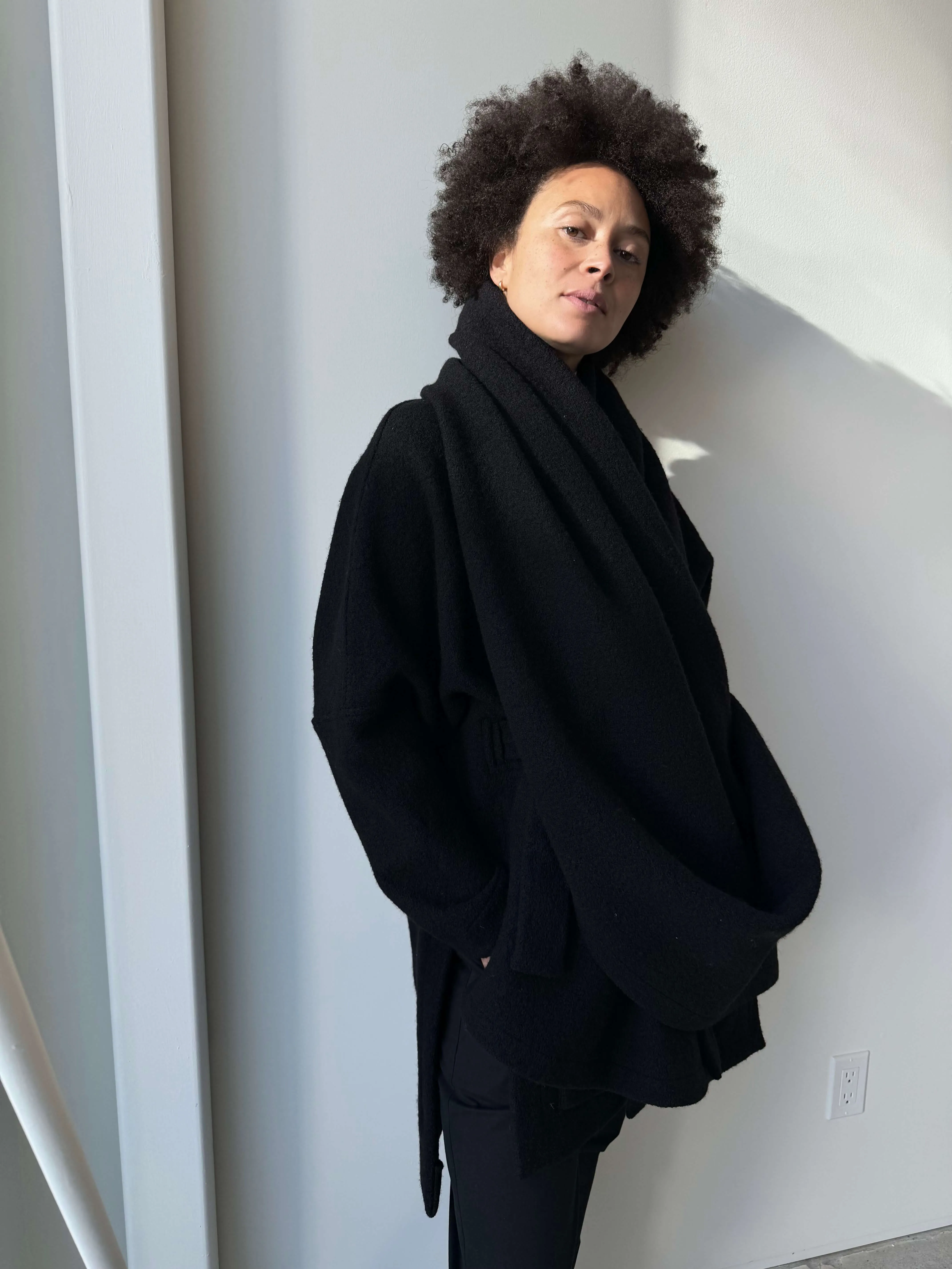 Boiled Wool Blanket Scarf in Black Kohl