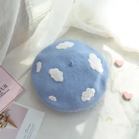 Clouds Fuzzy Beret Hat