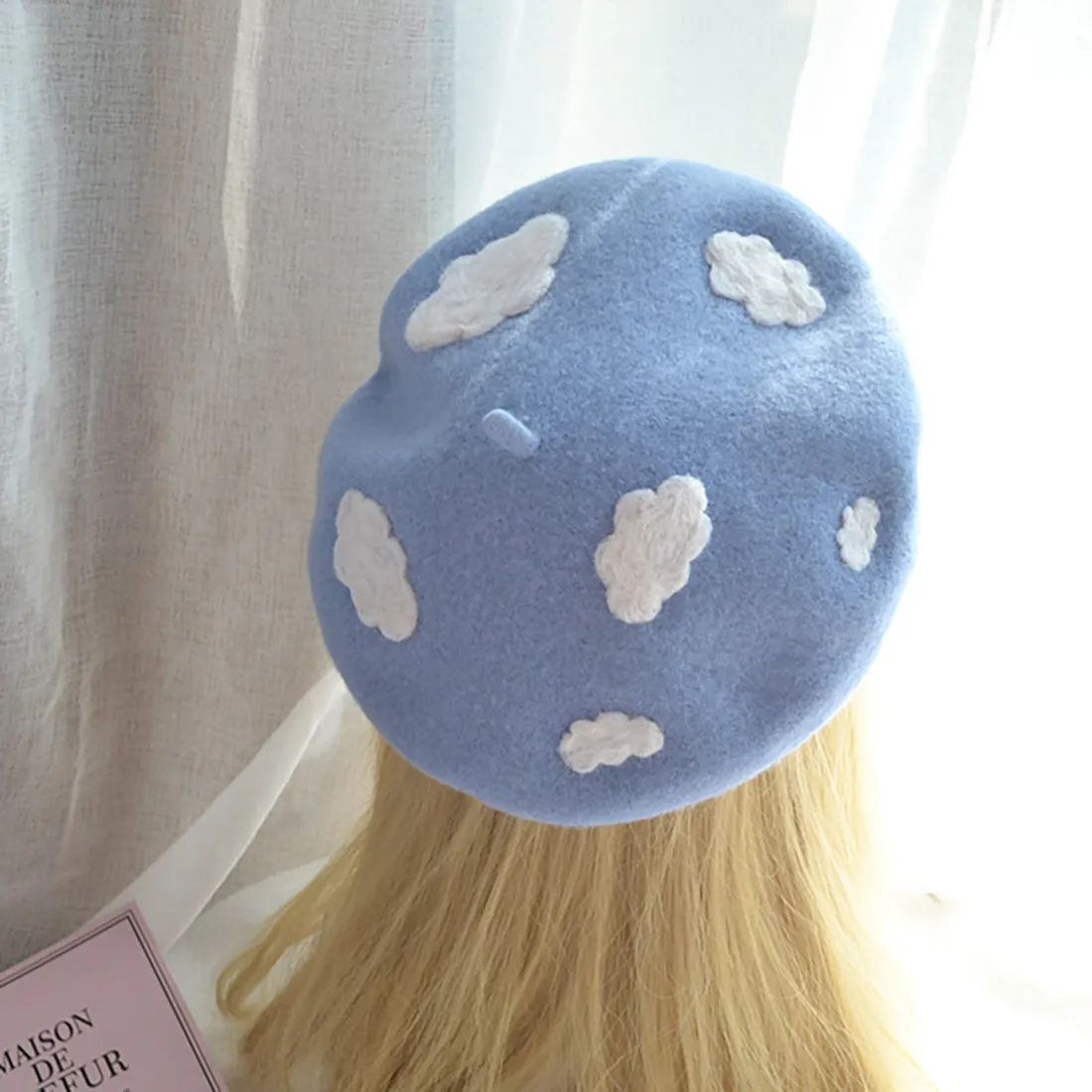 Clouds Fuzzy Beret Hat