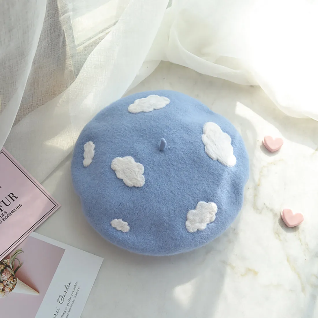 Clouds Fuzzy Beret Hat