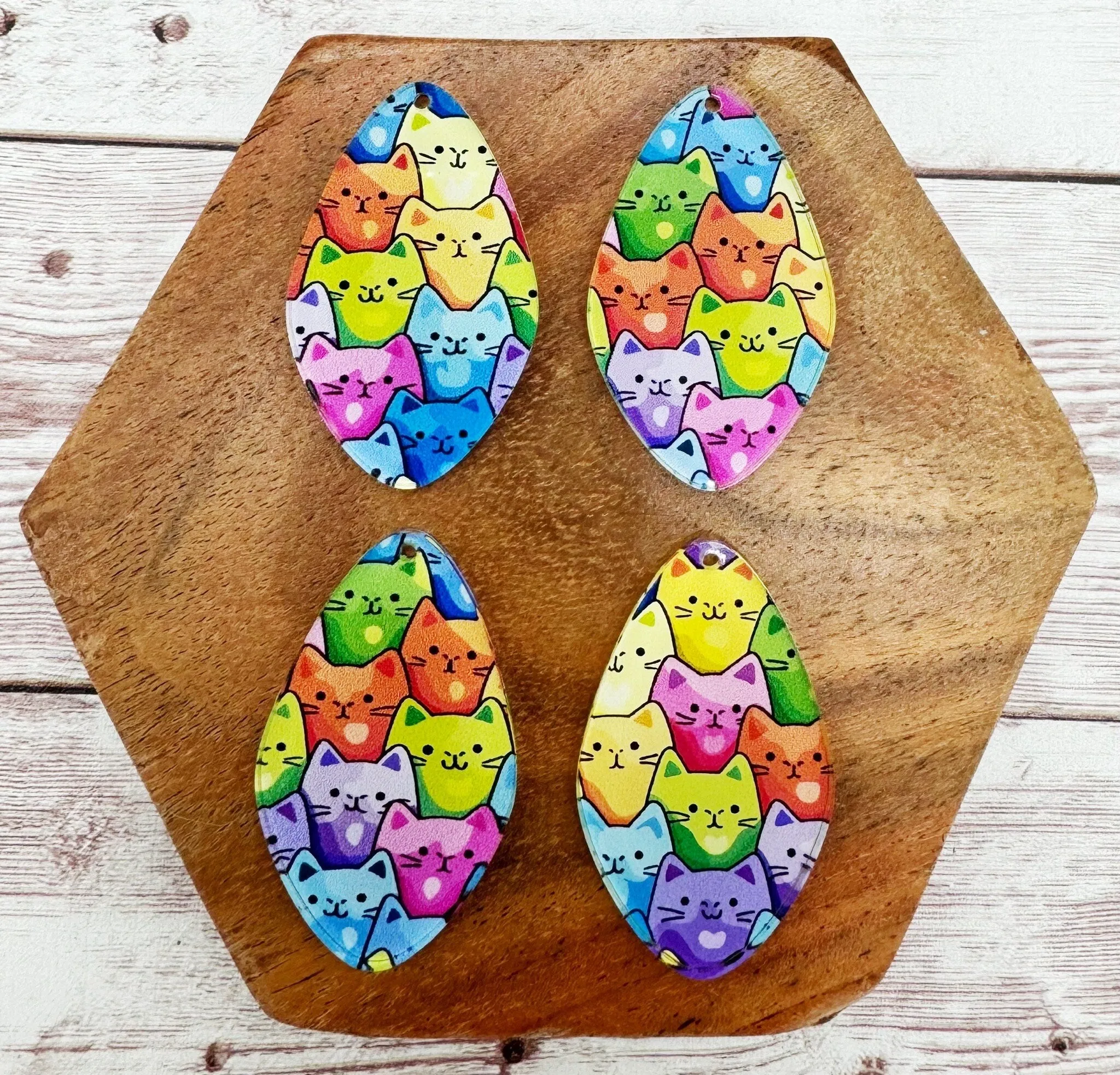Colorful Cat Print Acrylic Earring Blanks, DIY Jewelry Making