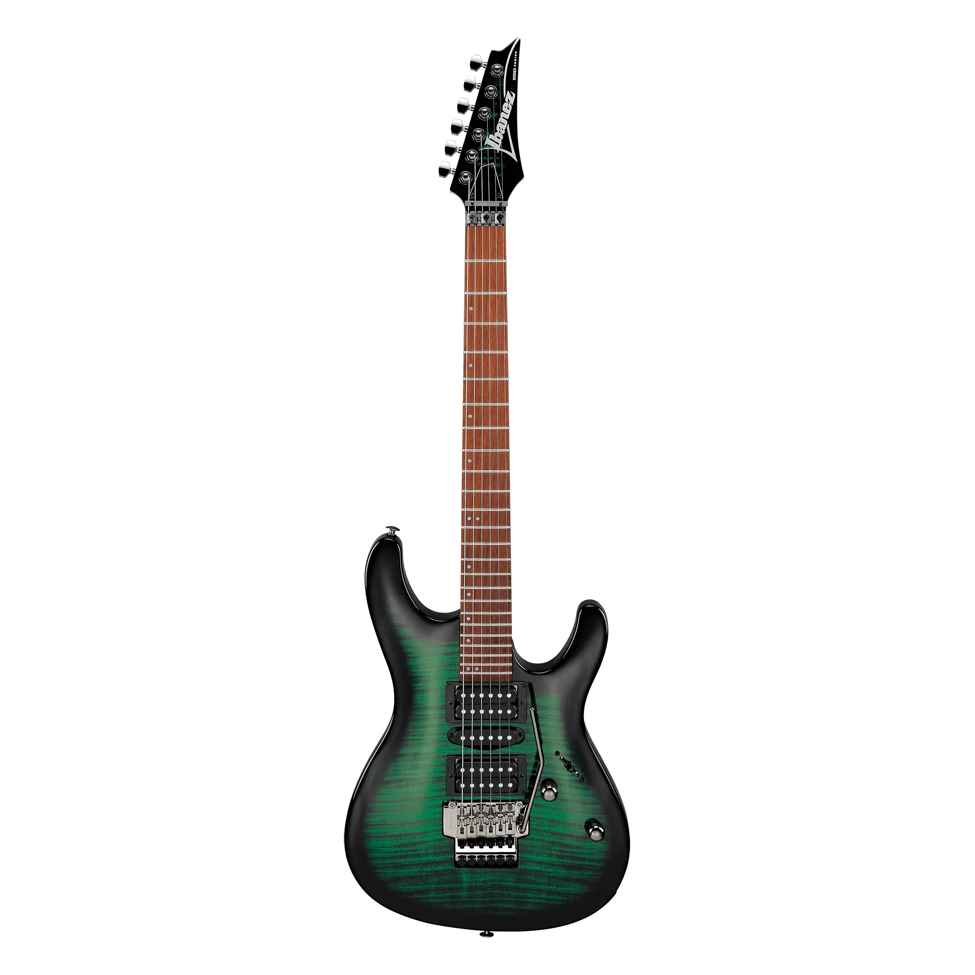 Ibanez Kiko Loureiro Signature 6 String Electric Guitar, Transparent Emerald Burst