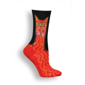 Laurel Burch Red Tribal Zig Zag Cat Socks (Women's)