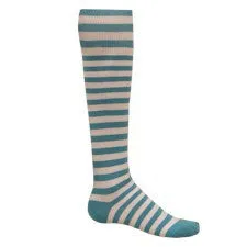 Light Blue Mini Hoop Striped Athletic Knee High Socks (Small)