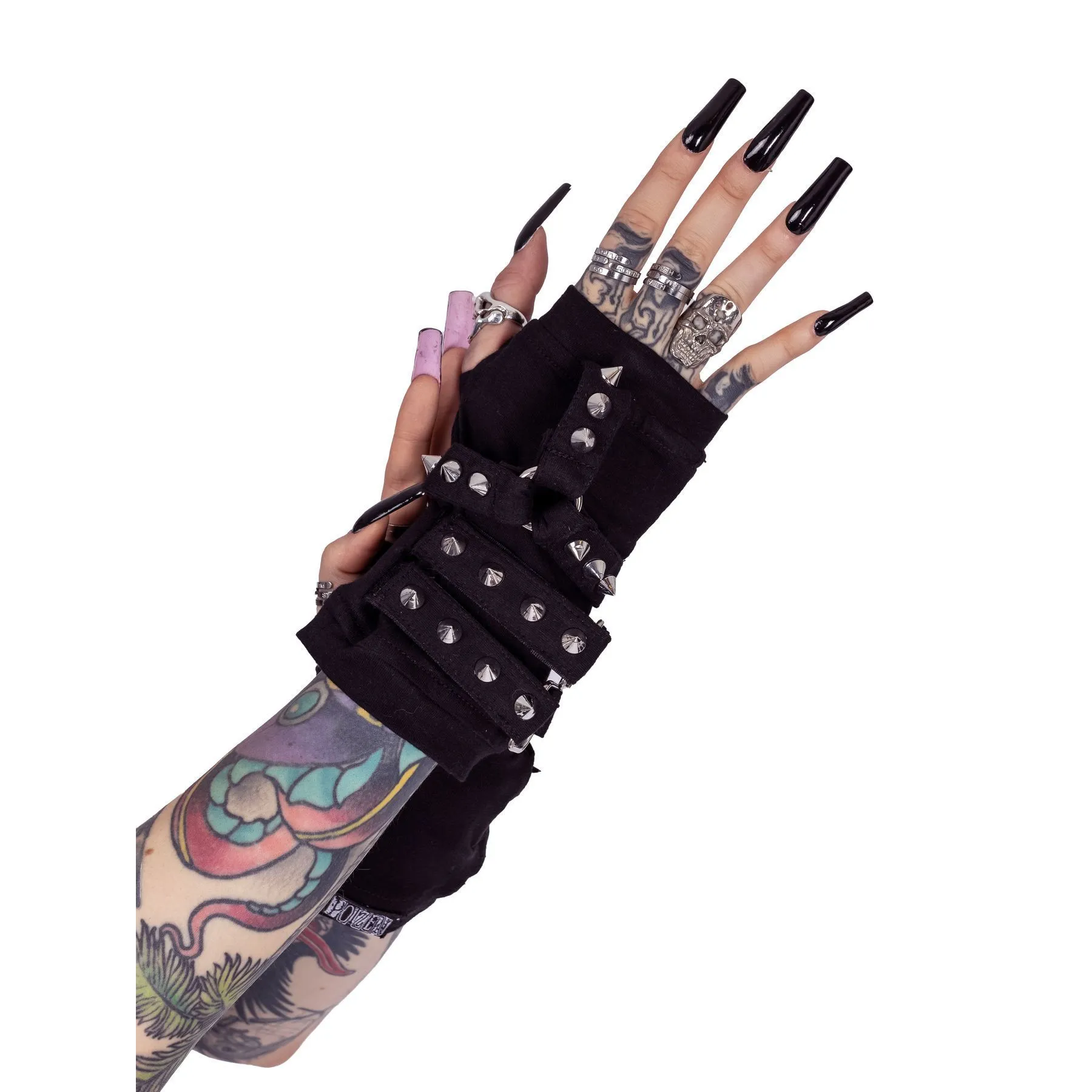 Poizen Industries Goth Rockabilly Lady Black Gloves with Spikes - ROWAN GLOVES