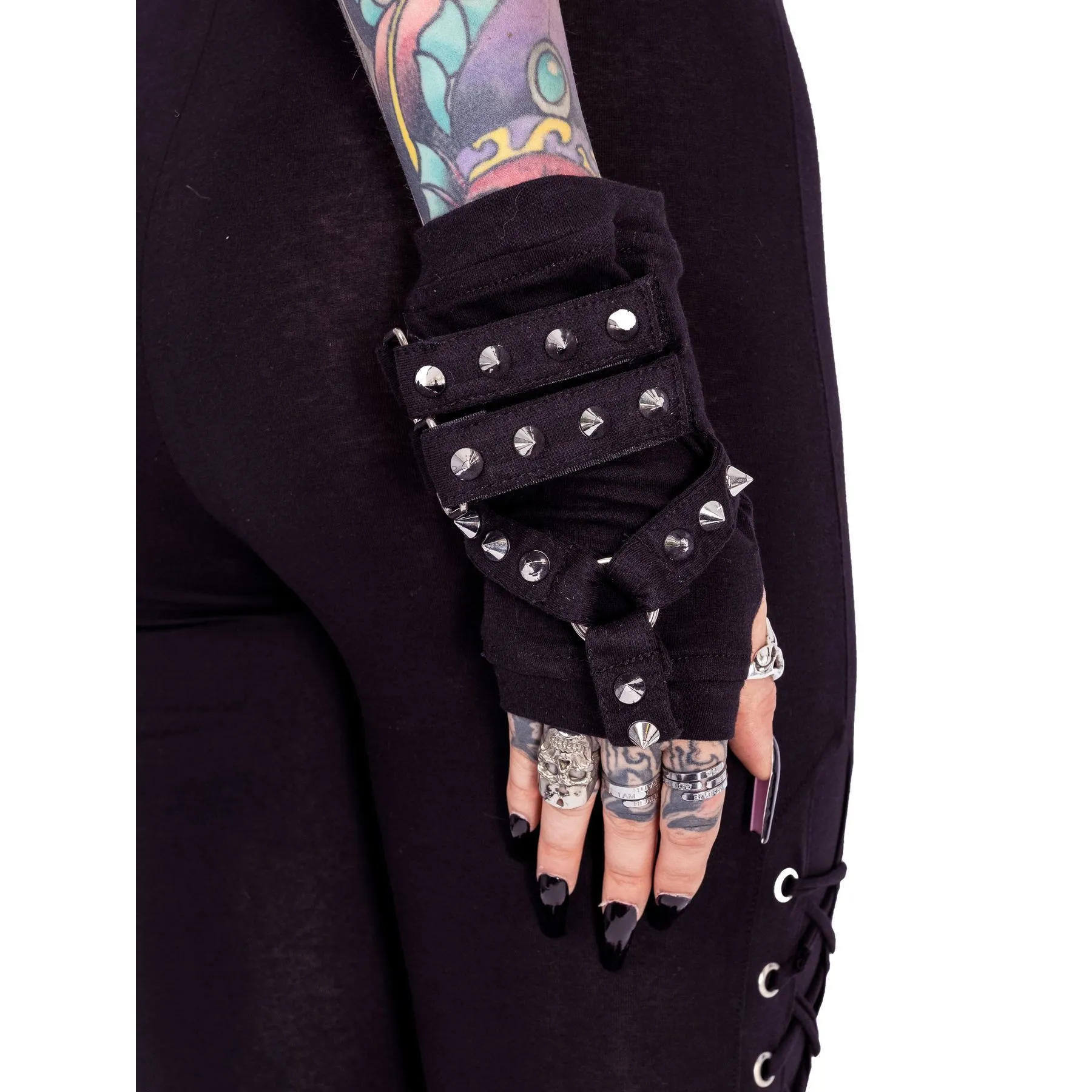 Poizen Industries Goth Rockabilly Lady Black Gloves with Spikes - ROWAN GLOVES