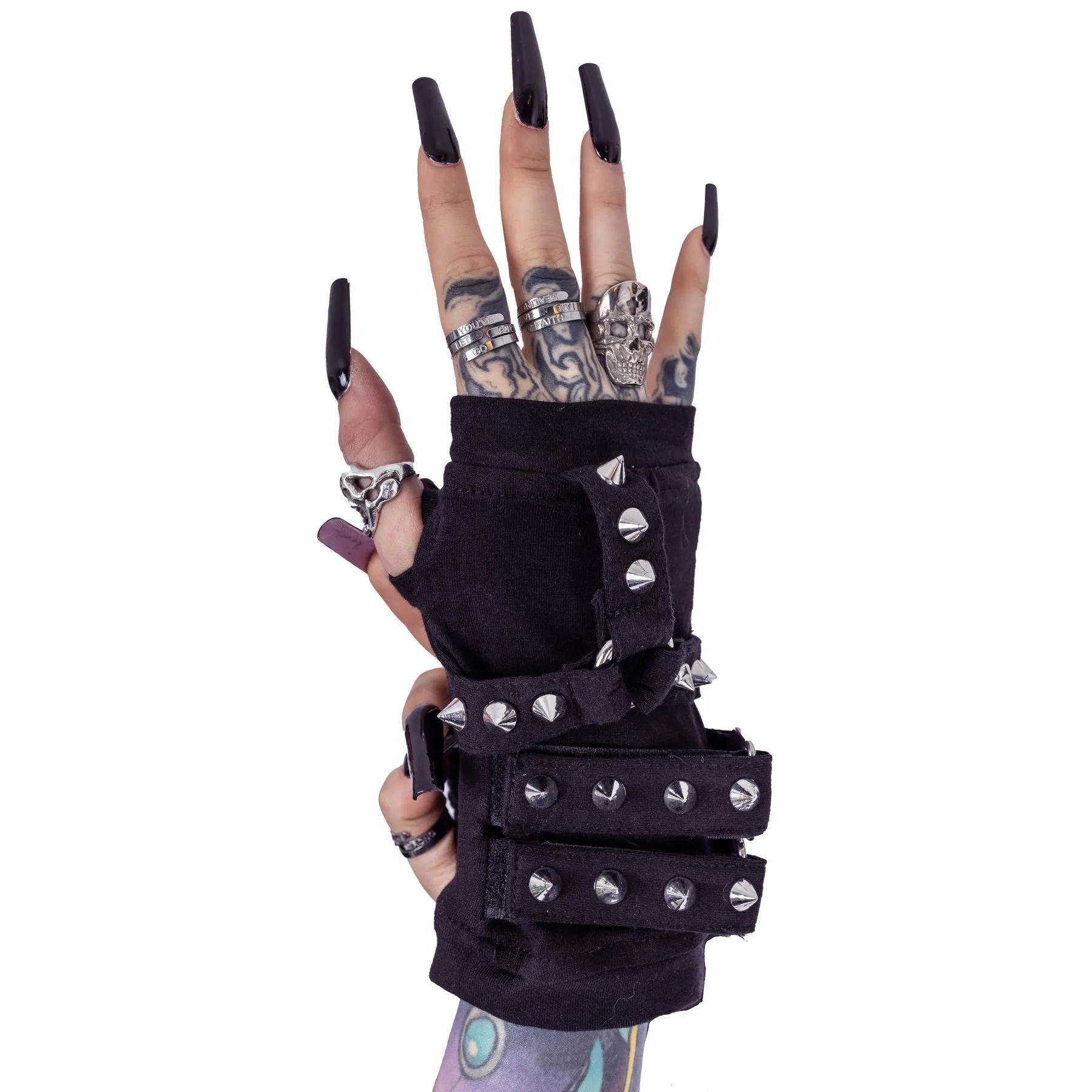 Poizen Industries Goth Rockabilly Lady Black Gloves with Spikes - ROWAN GLOVES