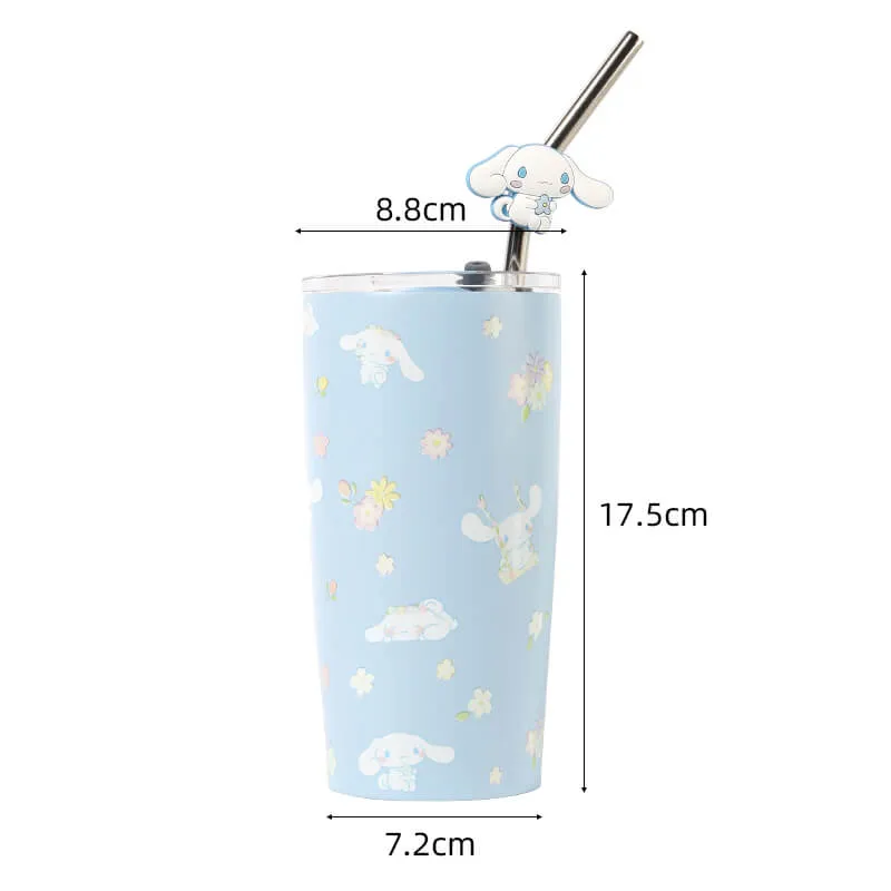 Sanrio Floral Print Thermos Tumbler With Straw 580ML