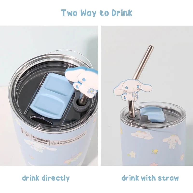 Sanrio Floral Print Thermos Tumbler With Straw 580ML
