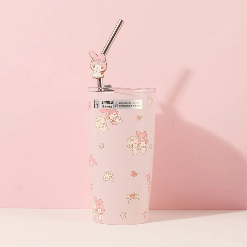 Sanrio Floral Print Thermos Tumbler With Straw 580ML