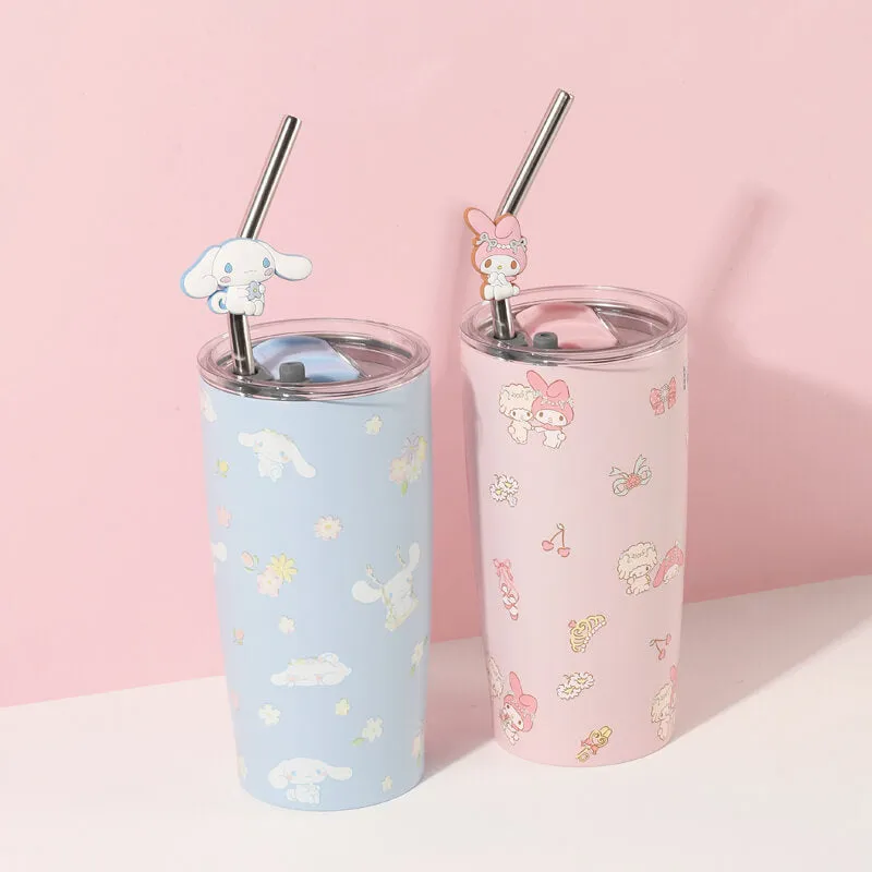 Sanrio Floral Print Thermos Tumbler With Straw 580ML