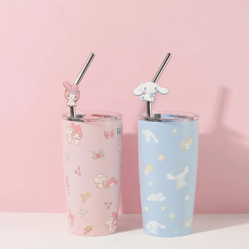 Sanrio Floral Print Thermos Tumbler With Straw 580ML