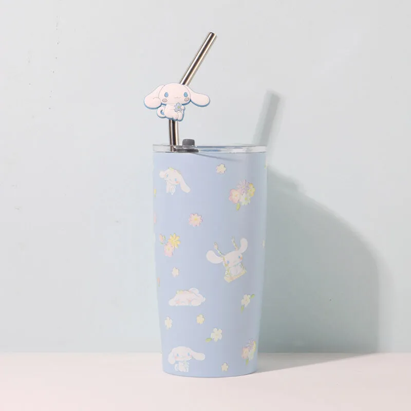 Sanrio Floral Print Thermos Tumbler With Straw 580ML