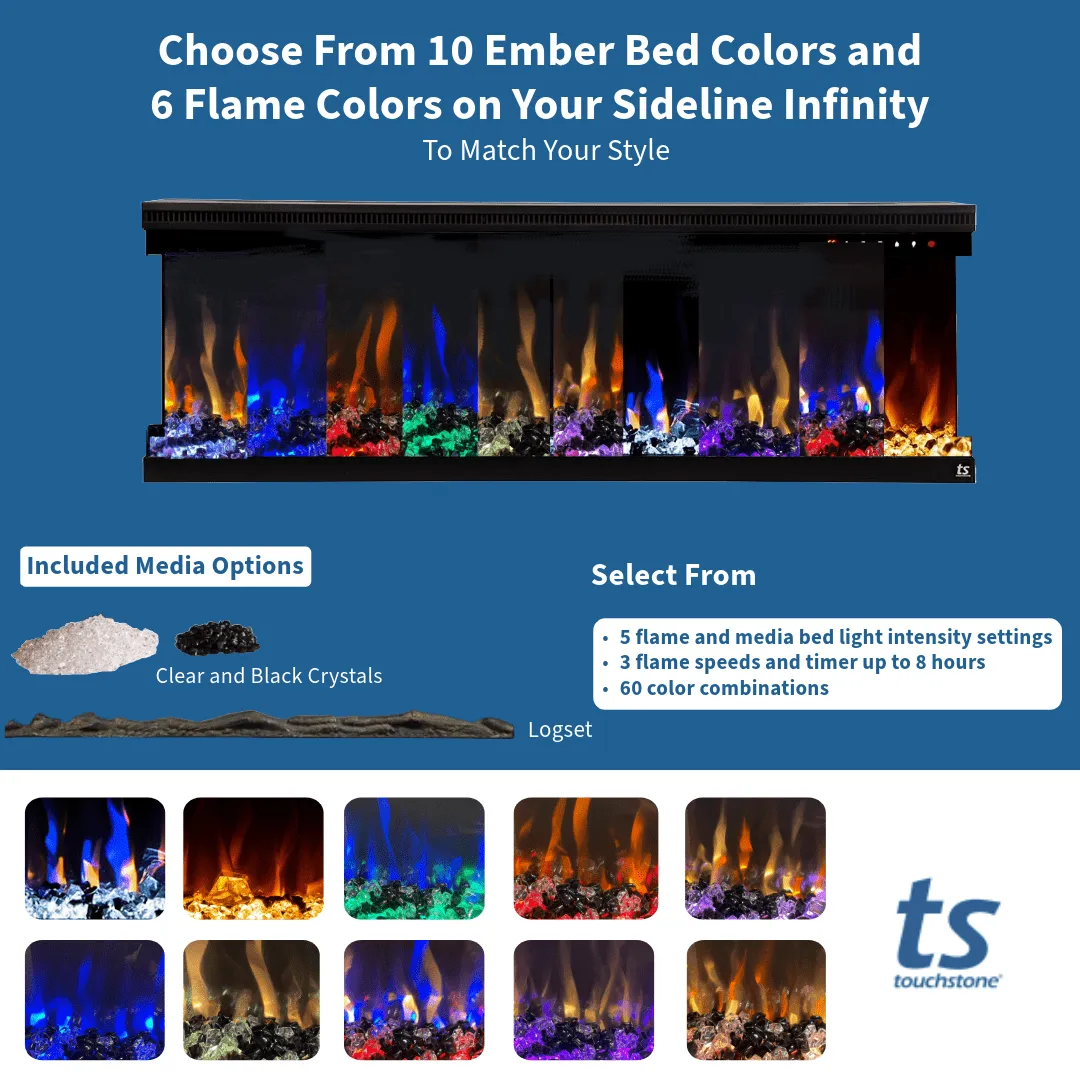 Sideline Infinity 72 Inch 3 Sided Recessed Smart Electric Fireplace 80051