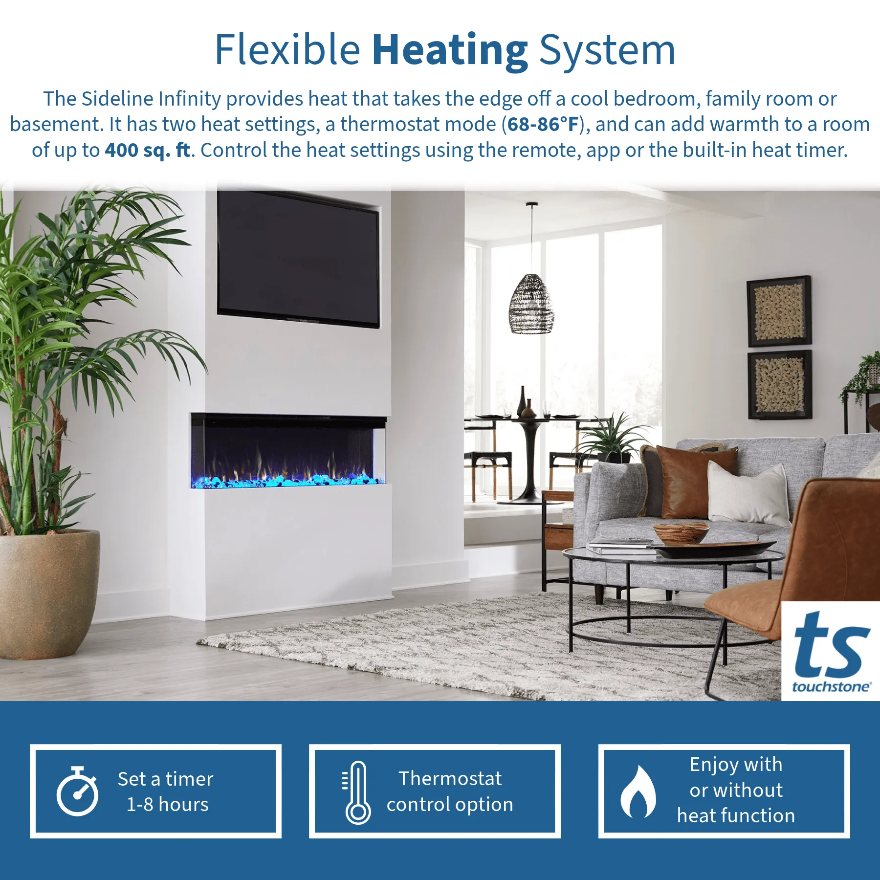Sideline Infinity 72 Inch 3 Sided Recessed Smart Electric Fireplace 80051