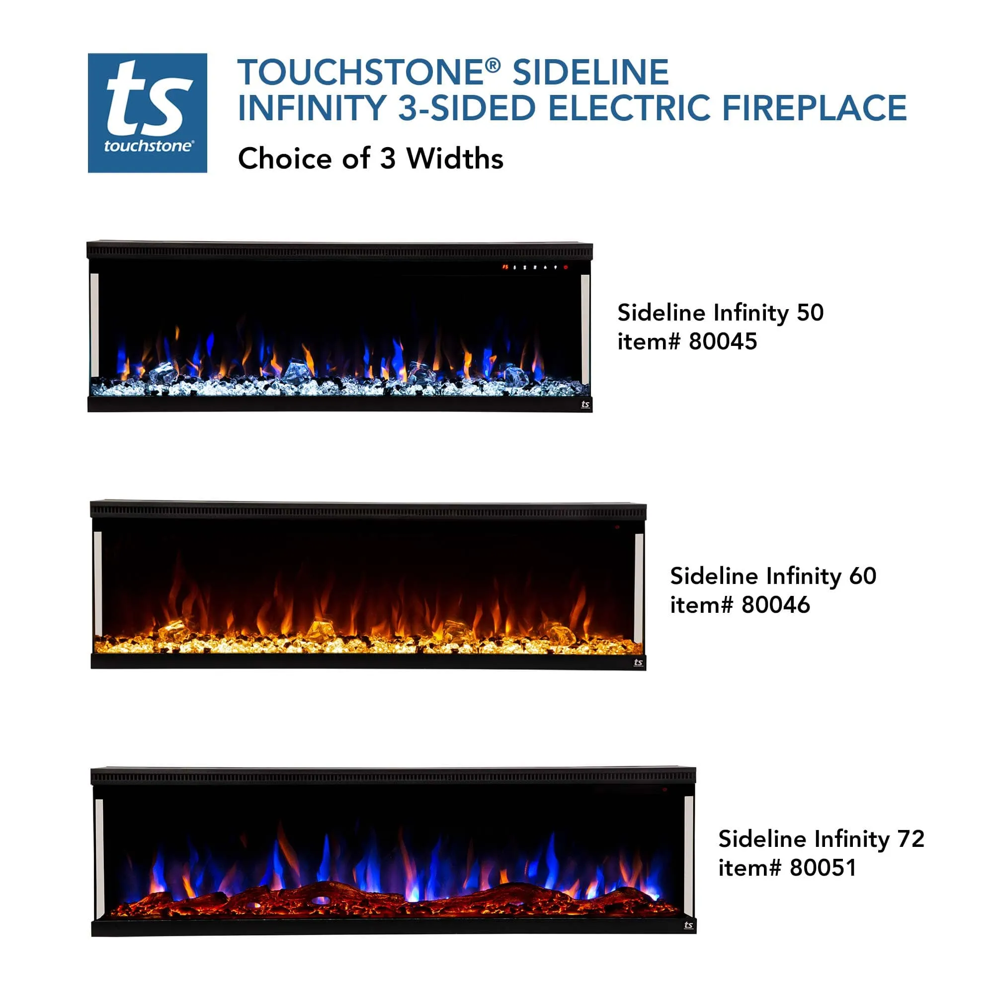 Sideline Infinity Refurbished 3 Sided 60 Inch WiFi Enabled Smart Recessed Electric Fireplace 80046 (Alexa/Google Compatible)