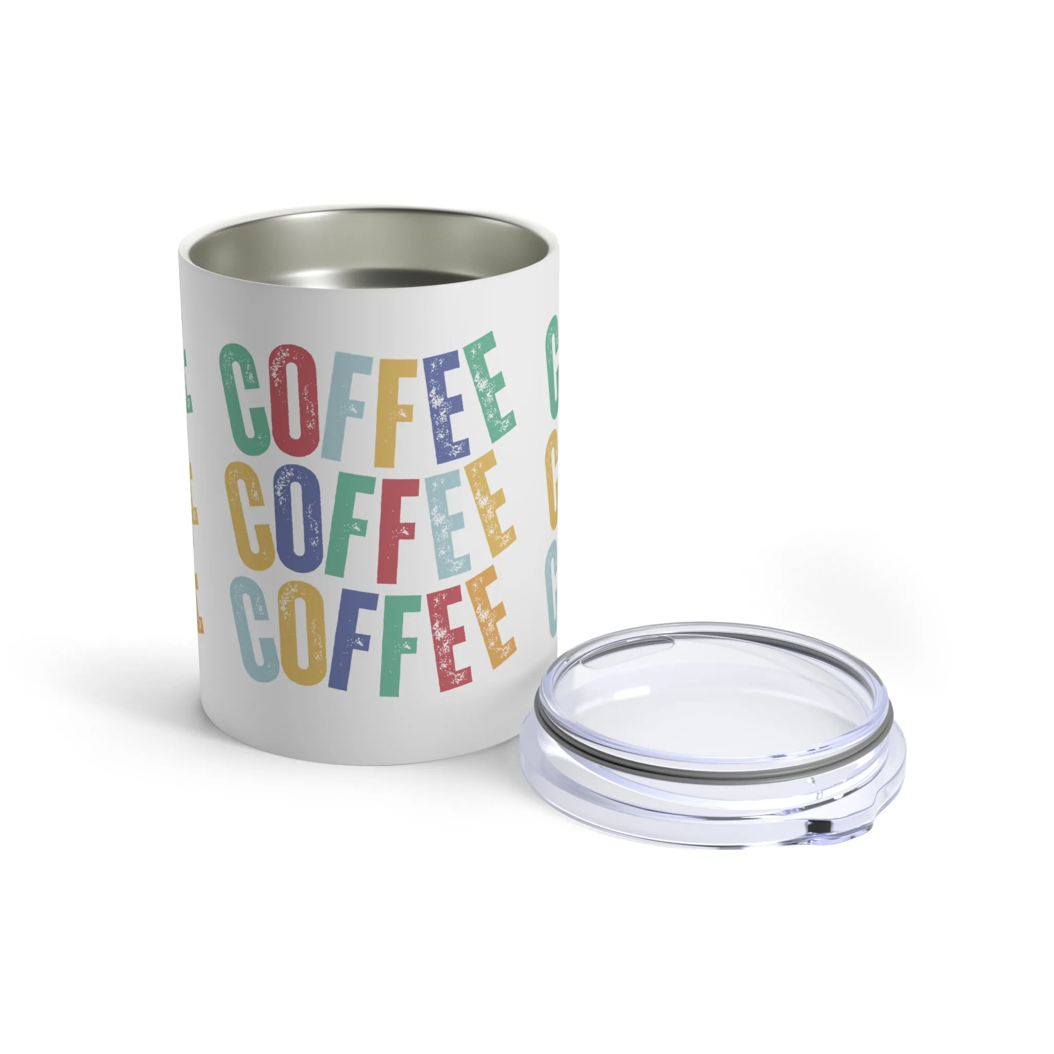 Stainless Steel 10 Ounce Tumbler with Lid - Vibrant Multi-Color 'Coffee Coffee Coffee' Insulated Travel Mug for Hot and Cold Beverages