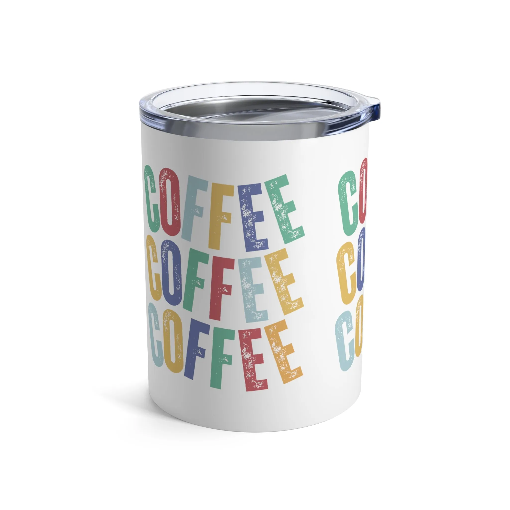 Stainless Steel 10 Ounce Tumbler with Lid - Vibrant Multi-Color 'Coffee Coffee Coffee' Insulated Travel Mug for Hot and Cold Beverages