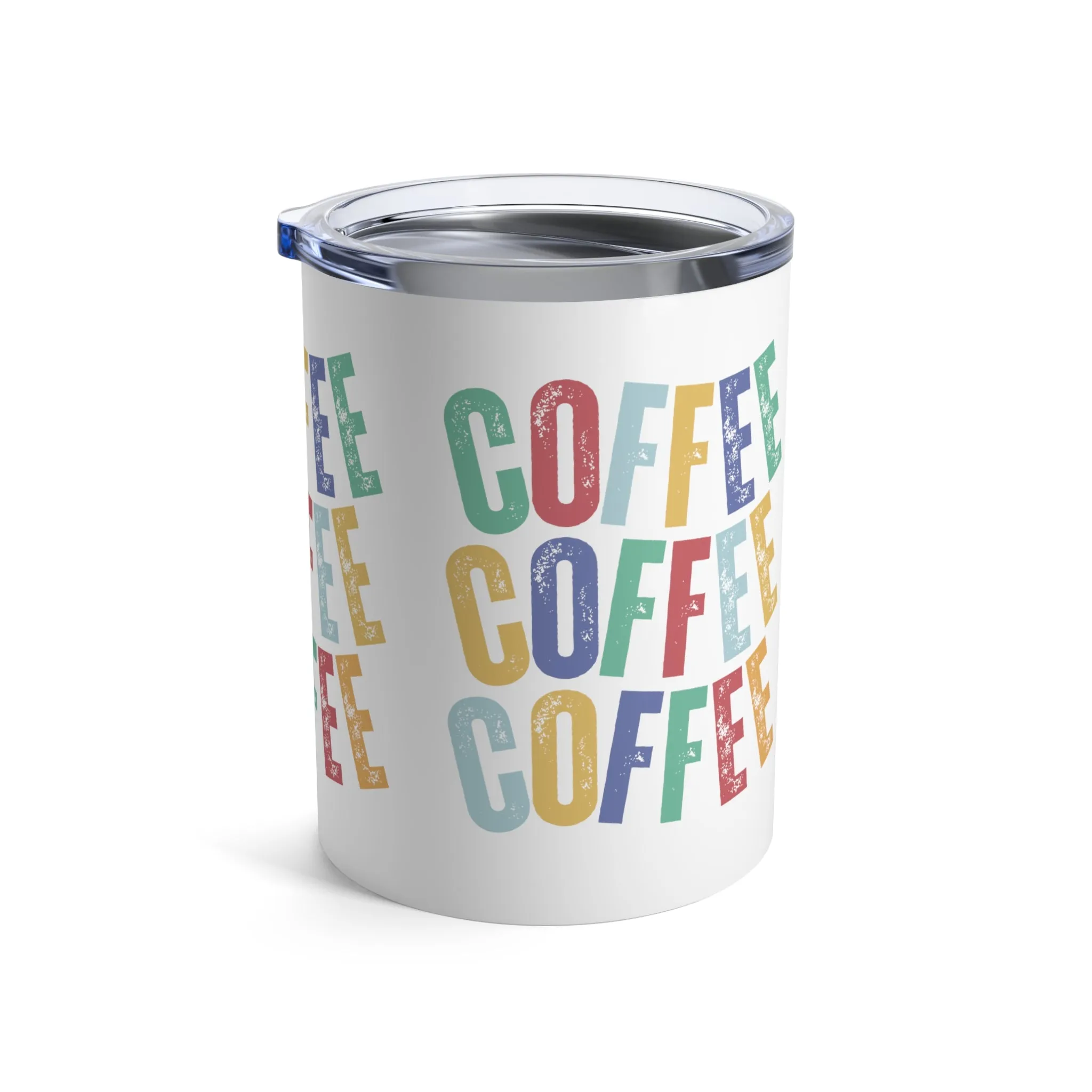 Stainless Steel 10 Ounce Tumbler with Lid - Vibrant Multi-Color 'Coffee Coffee Coffee' Insulated Travel Mug for Hot and Cold Beverages